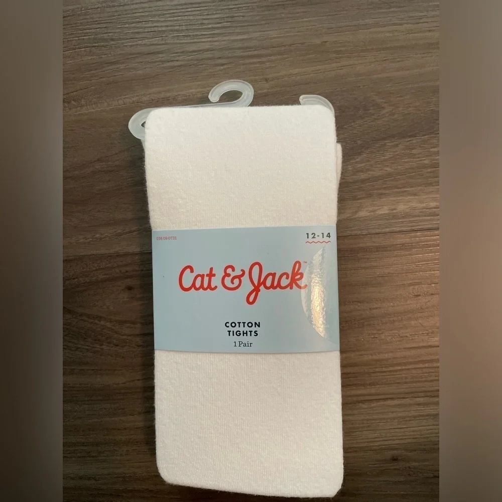 Cat & Jack Cotton Footed Tights - White size 12-14- NWT